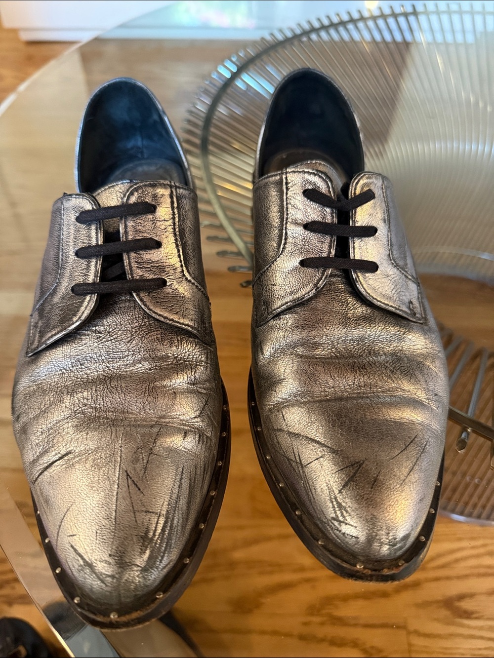Freda Salvador Metallic Silver D’Orsay style Leather Lace-Up Oxfords